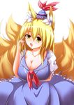  animal_ears blonde_hair breasts cleavage cosplay dress fox_ears fox_tail hat kamishirasawa_keine kamishirasawa_keine_(cosplay) large_breasts merry_(diameri) open_mouth short_hair smile solo tail tokin_hat touhou yakumo_ran yellow_eyes 