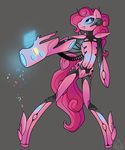  android anthro anthrofied blue_eyes blue_glow confetti curly_hair equine female friendship_is_magic glowing glowing_eyes grey_background hair hi_res horse long_hair mammal my_little_pony party_cannon pink_body pink_hair pinkie_pie_(mlp) plain_background pony ranged_weapon smile solo standing stickfigurequeen weapon 