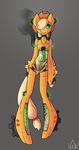  android anthro anthrofied applejack_(mlp) blonde_hair equine female friendship_is_magic gears glowing glowing_eyes green_eyes green_glow grey_background hair hair_over_eye hat hi_res horse mammal my_little_pony orange_body plain_background pony smile smoke solo standing stickfigurequeen tail_ribbon translucent_body transparent_body 