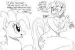  anthro anthrofied black_and_white blush breasts butt covering covering_self cutie_mark dialog duo embarrassed english_text equine female friendship_is_magic horn horse human humanized mammal monochrome my_little_pony nude pinkie_pie_(mlp) pony sketch sunibee sweetsing text twilight_sparkle_(mlp) unicorn 