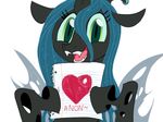  anonymous changeling female feral friendship_is_magic looking_at_viewer my_little_pony open_mouth paper queen_chrysalis_(mlp) smile solo sunibee sweetsing wings 