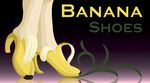  ambiguous_gender banana banana_peel black_background english_text footwear fruit human humor plain_background purple_background reflection shadow shiny shoes standing text 