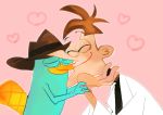  &lt;3 bestiality dr._heinz_doofenshmirtz eyes_closed feral human human_on_feral interspecies kissing love mammal perry_the_platypus phineas_and_ferb smile unknown_artist 