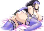 1girl anus arecia_al-rashia areola_slip areolae ass bare_shoulders bed black_hair bra breasts earrings elbow_gloves female final_fantasy final_fantasy_type-0 glasses gloves hair_in_mouth huge_breasts jewelry legs long_breasts long_hair lying milf on_side panties pubic_hair pussy_peek see-through shibire_hitsuji simple_background solo sonsonka thighhighs uncensored underwear white_background yellow_eyes 