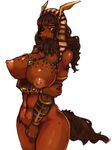  big_breasts blush breasts canine crossgender egyptian female headdress jackal league_of_legends mammal nasus nipples red_eyes salton solo soruton sweat video_games 