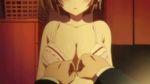  bare_shoulders blush bra breasts brown_hair cleavage closed_eyes da_capo da_capo_iii hinomoto_aoi short_hair solo_focus underwear undressing 