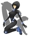  1girl black_hair bodysuit breasts gantz gantz_suit highres short_hair solo uni+ yamasaki_anzu 