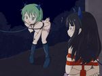  animal_ears bad_id bad_pixiv_id bdsm black_eyes black_hair blush bondage bound breasts collar demodori_(korokke) green_eyes green_hair hanging_breasts highres leash linked_piercing long_hair multiple_girls night nipple_piercing nipple_torture nipples outdoors piercing pussy_juice rope shibari short_hair slave small_breasts vibrator 