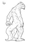  biceps blooper_(artist) claws fangs horn lizard looking_at_viewer male muscles nude pecs pose reptile scales scalie sketch solo toe_claws 