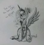  clothing cute discommunicator english_text equine female feral friendship_is_magic horn looking_at_viewer mammal monochrome my_little_pony princess_luna_(mlp) sitting sketch solo text traditional_media winged_unicorn wings 