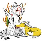  &#332;kami ?kami amaterasu canine claws deity eyes_closed female feral foot_fetish fox fur geezabeeza licking licking_foot lying male mammal original_character saliva sitting tail_ring thunderbolt tongue tongue_out video_games wolf yellow_eyes yellow_fur 