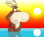  antlers big_breasts breasts cervine deer female horn looking_at_viewer mammal nipples nude open_mouth reindeer solo 