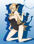  1girl animal_ears barefoot breasts cat_ears highres jumon large_breasts nintendo pokemon shirona_(pokemon) 