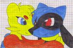  canine colored ermine female hug jackal male mammal metalatias5 mienfoo nintendo pok&#233;mon red_eyes riolu sketch video_games 