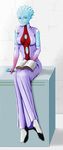  1girl alien asari blue_eyes blue_skin blush book dress liara_t&#039;soni liara_t'soni looking_at_viewer mass_effect pixiv_thumbnail resized sitting smile 