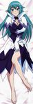  absurdres artist_request blue_eyes breasts cleavage dakimakura dress dress_lift full_body gloves green_hair high_collar highres huge_filesize kaitou_tenshi_twin_angel legs medium_breasts scan solo tesla_violet twin_angel 