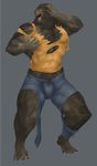  anthro biceps brown_fur bulge canine captainjohkid claws clothing eyes_closed fangs fur grey_background jo_(artist) male mammal muscles open_mouth pants pecs plain_background pose sheath shirt solo standing teeth toe_claws toned tongue torn_clothing transformation were werewolf wolf 