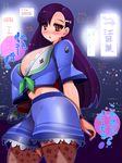  1girl amano_taiki blush breasts female hair_ornament hairclip highres huge_breasts long_hair mound_of_venus original purple_hair red_eyes skirt solo standing thick_thighs thighhighs thighs 