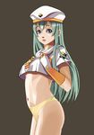  1girl alice_carroll aria blue_eyes breasts female gloves green_hair hat kalash long_hair looking_at_viewer panties solo underboob underwear uniform 