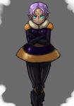  aqua_eyes crossed_arms dark_skin dress extra facial_mark forehead_mark hive_(skullgirls) kemurin pantyhose purple_hair short_hair skullgirls solo 