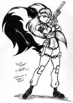  female gun hair long_hair mammal polecat_(artist) ranged_weapon skunk striped_tail weapon 