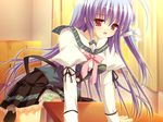  1girl aoi_kokona blue_hair crotch_rub hinamatsuri_touko masturbation mikoko mikoko_(game) school_uniform solo table_sex 