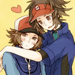 2boys baseball_cap brown_hair character_request hat kyouhei_(pokemon) lowres male male_focus multiple_boys pokemon pokemon_(game) pokemon_bw pokemon_bw2 touya_(pokemon) visor 