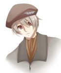  1boy artist_request beret hat hayabusa_koi looking_at_viewer male male_focus red_eyes silver_hair solo uchuu_senkan_yamato uchuu_senkan_yamato_2199 yamamoto_akio 