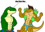  abs anthro belt biceps brown_skin claws clothing comic dinosaur fangs flexing green_skin hair human jonathan_alexander male mammal maxime-jeanne muscles pants pecs plain_background pose reptile scales scalie shirt shorts theropod thomas_carter topless torn_clothing transformation tyrannosaurus_rex vein white_background 