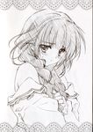  absurdres blush carnelian embarrassed greyscale highres long_hair looking_at_viewer mayuna_(carnelian) monochrome original school_uniform sketch solo tears undressing 