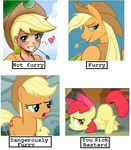  amber_eyes anthro apple_bloom_(mlp) applejack_(mlp) bedroom_eyes blonde_hair blush bow bow_tie breasts cowboy_hat cub cutie_mark dangerously_furry english_text equine female feral freckles friendship_is_magic green_eyes hair hat horse human john_joseco looking_at_viewer mammal my_little_pony pony smile text tyelle_niko wheat young 