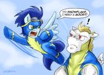  bulk_biceps_(mlp) comic ear_piercing english_text equine feral friendship_is_magic green_eyes horse male mammal my_little_pony pegasus piercing pluckyninja pony red_eyes shadowbolts_(mlp) snowflake_(mlp) soarin_(mlp) text timber_(artist) wings wonderbolts_(mlp) 