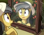  black_hair clothing daring_do_(mlp) equine female friendship_is_magic hair hat horse mammal mirror multi-colored_hair my_little_pony pegasus pony purple_eyes red_eyes reflection ric-m surprise wings 