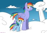  blue_fur cloud cloudsdale cub cutie_mark duo equine father_and_daughter female feral friendship_is_magic fur hair horse male mammal multi-colored_hair my_little_pony pegasus pony purple_eyes rainbow_dad rainbow_dash_(mlp) rainbow_hair reiduran standing wings yellow_eyes young 