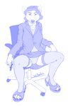  chair cheri chest_tuft clothed clothing female fur hair looking_at_viewer lord_magicpants mammal office panties pantyhose pen plain_background sitting skirt solo suit tuft underwear upskirt 