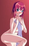  1girl blue_eyes blush breasts censored female looking_at_viewer nipples nude original pussy red_hair solo towel yuuki1103 