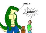  abs anthro belt biceps clothing comic dinosaur fangs human jonathan_alexander male mammal maxime-jeanne muscles pants pecs plain_background reptile scalie theropod thomas_carter topless torn_clothing transformation tyrannosaurus_rex vein white_background 