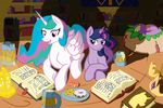  book cider cup cutie_mark donuts dragon drink duo equine feral friendship_is_magic geomancing hair horn lantern library male mammal multi-colored_hair my_little_pony plate princess princess_celestia_(mlp) purple_eyes royalty scalie sleeping spike_(mlp) twilight_sparkle_(mlp) winged_unicorn wings 