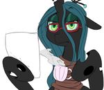  female feral friendship_is_magic green_eyes horn my_little_pony paper queen_chrysalis_(mlp) reaction_image solo sunibee sweetsing tea 