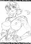  angel_blade breasts erect_nipples highres huge_breasts karin_(angel_blade) lineart monochrome nipples oobari_masami production puffy_nipples short_hair sketch spandex uno_makoto 