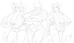  abs arms_behind_head biceps big_breasts blush bovine bow breasts cattle clothed clothing female group hair_over_eyes horn huge_breasts invalid_tag mammal marauder6272 muscles muscular_female one_eye_closed pencil pose shirt shorts sketch skimpy smile wink 