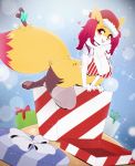  &lt;3 2018 anthro anthrofied big_breasts bikini bikini_top black_fur braixen breasts canine christmas christmas_present cleavage clothed clothing dipstick_tail eyebrows fan_character female fur hat hi_res holidays inner_ear_fluff legwear looking_at_viewer mammal mane multicolored_tail nintendo pok&eacute;mon pok&eacute;mon_(species) pok&eacute;morph red_eyes red_fur red_nose ribbons santa_hat seraphine_(roflfox) smile solo stick sukebepanda swimsuit thigh_highs video_games white_fur yellow_fur 