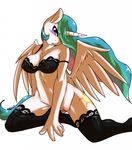  anthro avante92 bottomless bra clothed clothing equine friendship_is_magic half-dressed horn laces my_little_pony princess_celestia_(mlp) pussy stockings winged_unicorn wings 