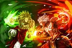  asura asura&#039;s_wrath asura_(asura&#039;s_wrath) aura broly clenched_hand crossover dragon_ball dragonball_z epic fighting glowing glowing_eyes green red 