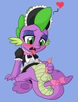  anal anal_masturbation anal_penetration anal_stimulation balls blush bow_tie crossdressing dragon erection friendship_is_magic girly green_eyes hat maid_uniform male masturbation my_little_pony open_mouth penetration penis plain_background scalie sitting solo spike_(mlp) tongue tongue_out unknown_artist 