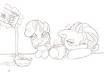  black_and_white bowl cereal coffee cup duo equine female feral friendship_is_magic glowing horn horse joey-darkmeat levitation magic mammal milk milk_carton monochrome my_little_pony pony rarity_(mlp) sibling sisters spoon steam sweetie_belle_(mlp) tired unicorn 