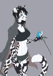  2018 5_fingers anthro black_hair black_nose blue_eyes breasts feline female fur hair mammal midriff navel orphen-sirius solo spots spotted_fur standing 