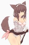  animal_ears bad_id bad_pixiv_id banned_artist blush breasts brown_eyes brown_hair camisole cleavage dog_ears dog_tail gloves highres long_hair maid_headdress off_shoulder original shugami skirt skirt_lift small_breasts solo strap_slip tail tears thighs 