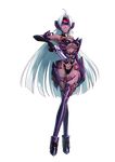  absurdres artist_request breasts dark_skin full_body gun highres large_breasts lips looking_at_viewer official_art project_x_zone solo t-elos transparent_background underboob weapon white_hair xenosaga 