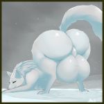  asaneman balls big_balls big_butt butt canine feral fur huge_balls huge_butt looking_at_viewer male mammal pointy_ears presenting presenting_balls presenting_hindquarters snow solo white_fur wolf 